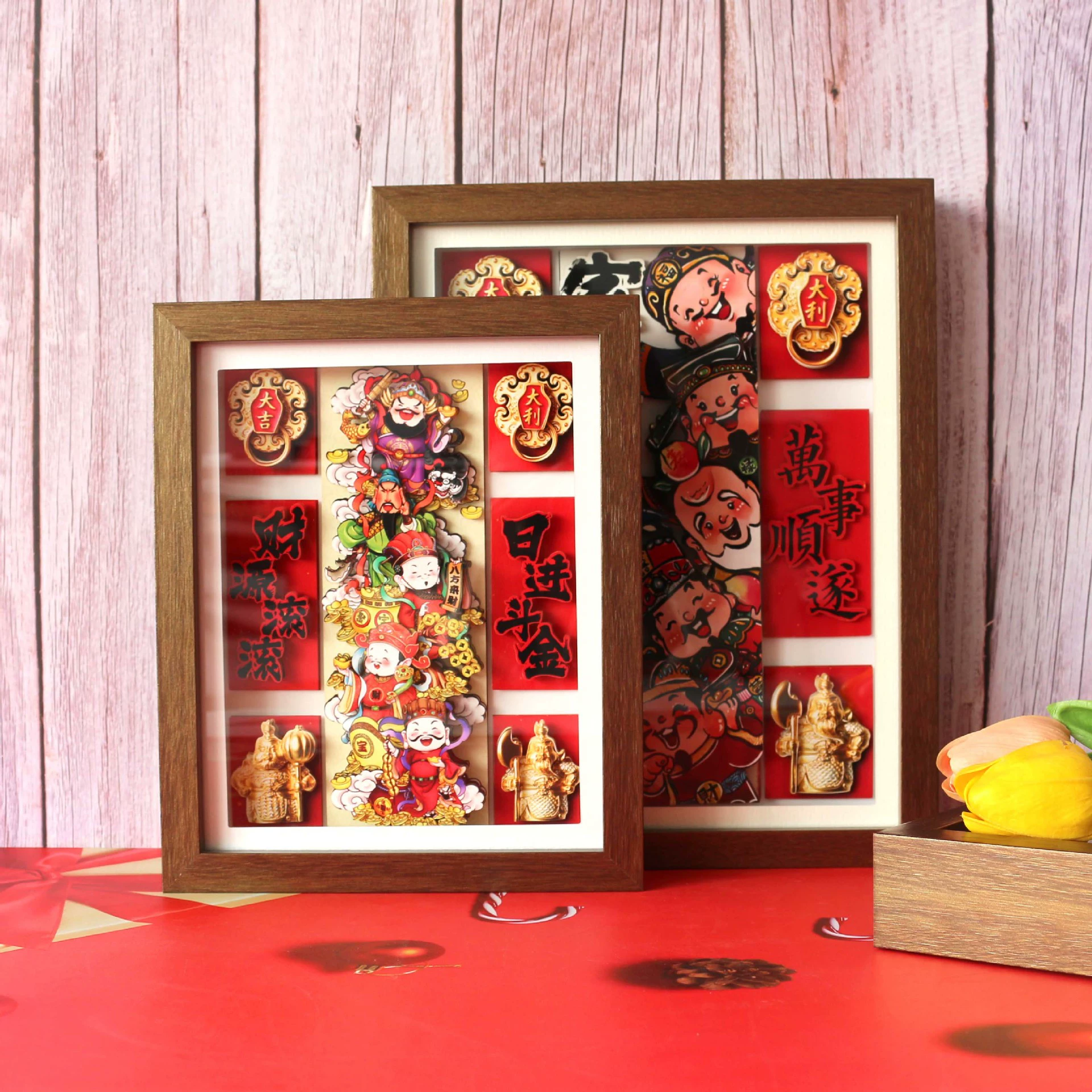 Пять дорожных богов богатства украшает новый китайский стиль ретро массивная деревянная рамка