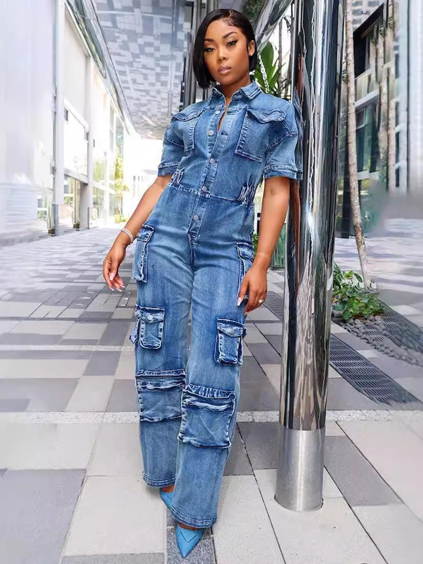 Comercio exterior transfronterizo Europa y América ropa de mujer nueva ropa de lavado pantalones de botón de bolsillo jeans pantalones de manga corta