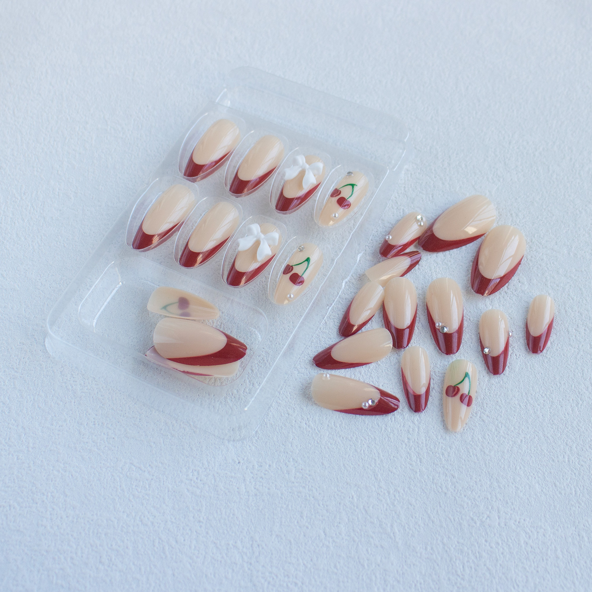 Cute Retro Cherry Bow Knot Plastic Press-on Nails 1 Set display picture 7