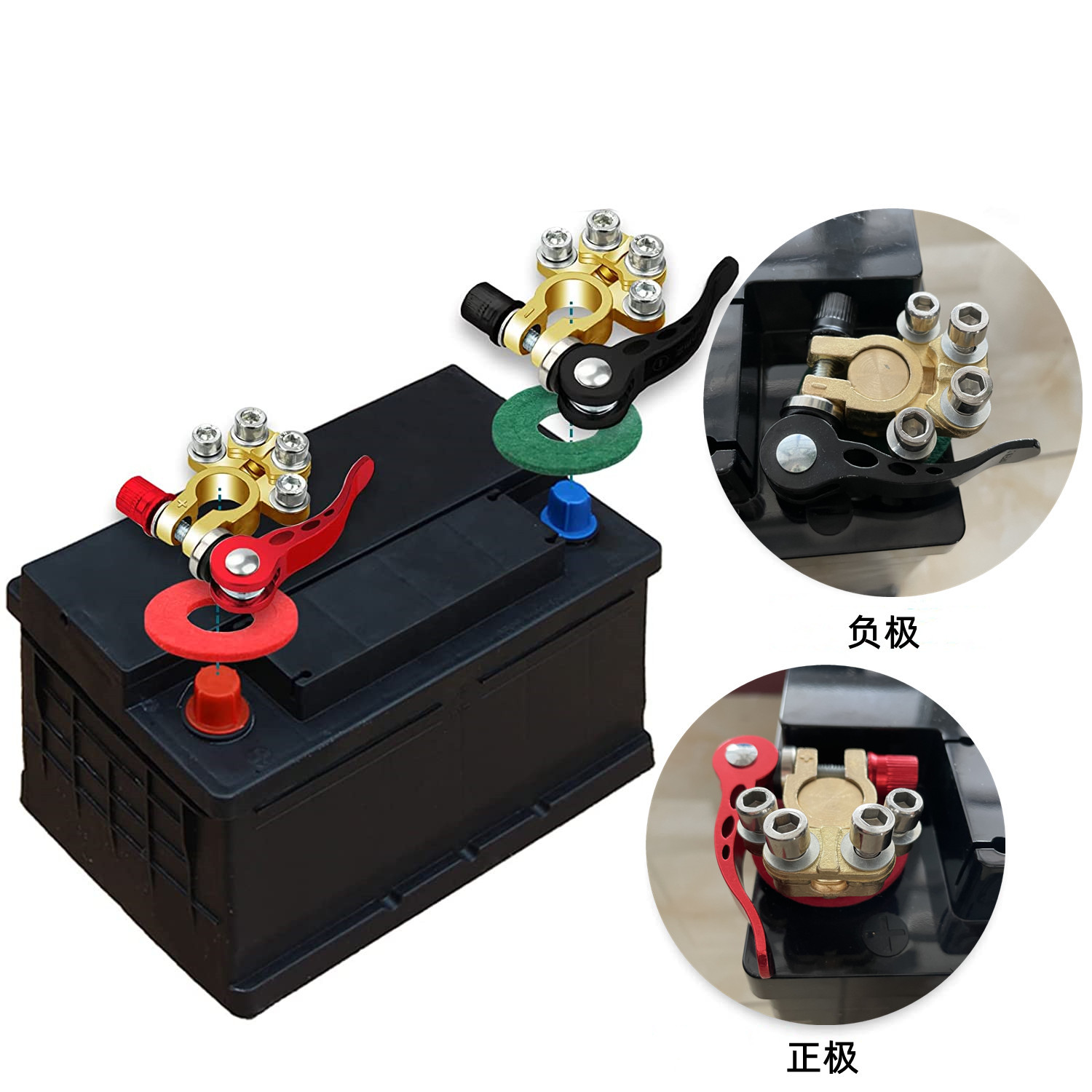Terminal de la batería conector de zinc chapado en cobre + junta de lana rojo y azul de liberación rápida desconexión terminal de la batería del coche