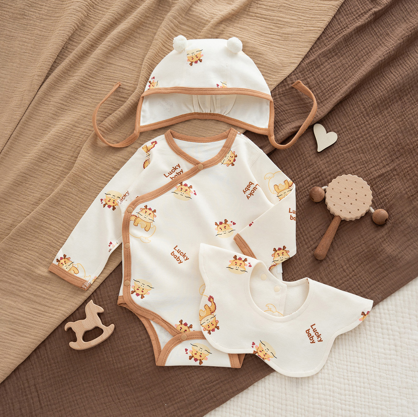 행운 아기 바디수트 3종 세트