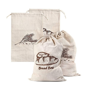 Cotton bunted bread bag Custom reusable baguette drawstring bag linen bread bag custom