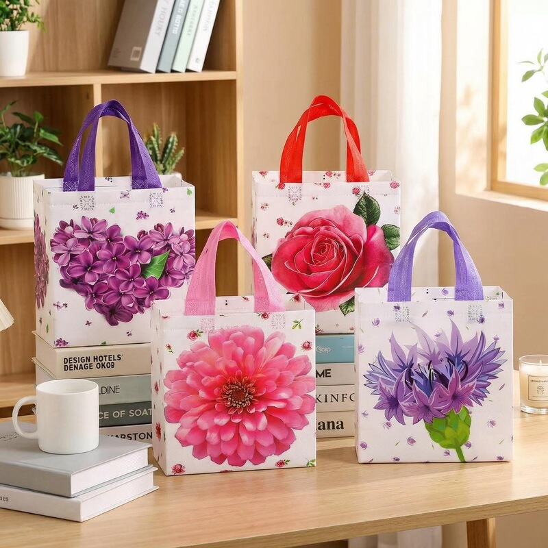 In-Stock Non-Woven Fabric Laminated Floral Packaging Tote Bags, Shopping Bags, Beautifully Printed Party Gift Bags for Children's Birthdays