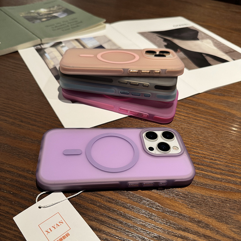 半透明磁吸壳适用16Promax手机壳新磨砂肤感iphone17Pro保护壳韩系小众无线充ip15PM手机套软胶防摔ip14/13|undefined