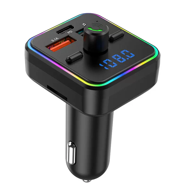 C34跨境新款炫彩灯车载mp3播放器充电器通话免提fm发射器音乐 U盘