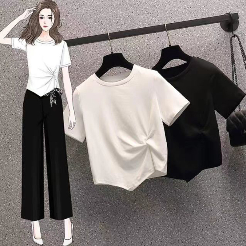 Fashion Short-sleeved T-shirt Women's Summer 2022 New Design Sense Niche Joker Irregular Half-sleeved T-shirt Top