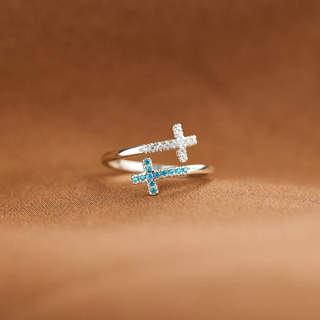 Open Rings Classification 925 Sterling Silver Zircon Cross Open Rings