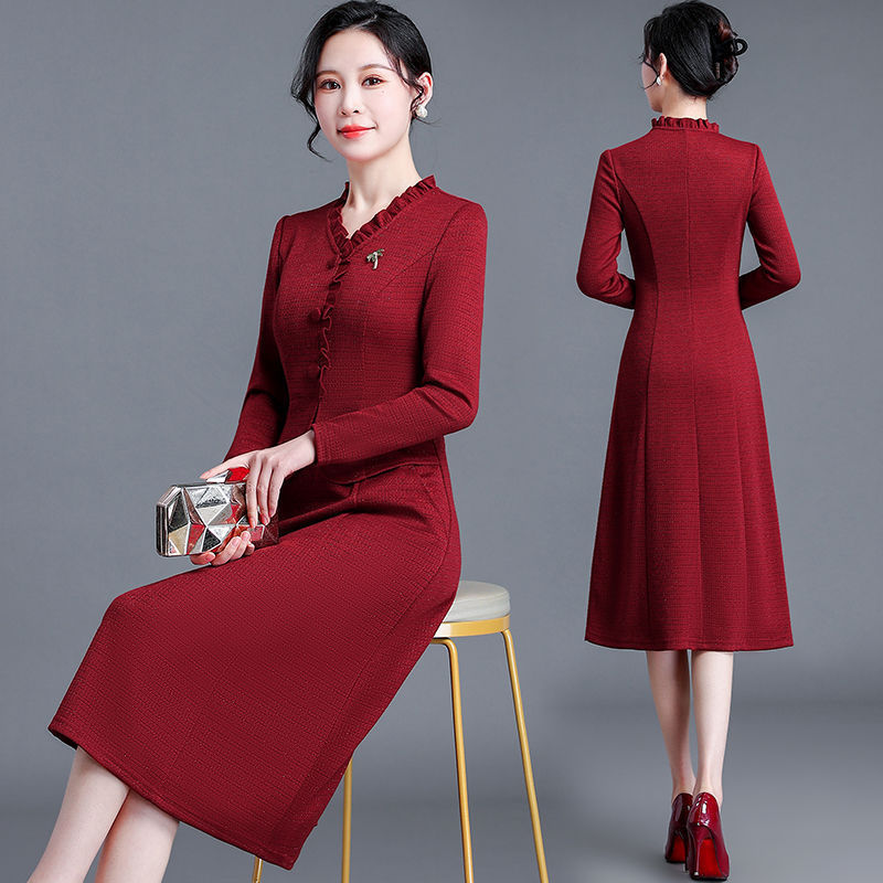 年轻喜妈妈婚礼服高贵旗袍2025连衣裙子秋季平时可穿喜婆婆婚宴装|undefined