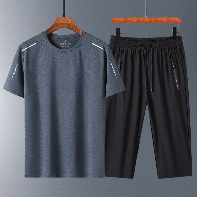 Papá Traje casual Verano de hombre de secado rápido Manga corta Pantalones cortos casuales de mediana edad Traje de secado rápido de mediana edad Traje de dos piezas