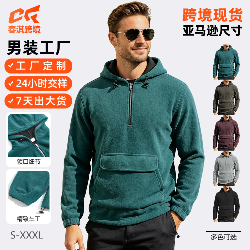 Transfronterizo Amazon hombre Shake-off semi-cremallera chaqueta con sombrero cálida otoño-invierno chaqueta americana