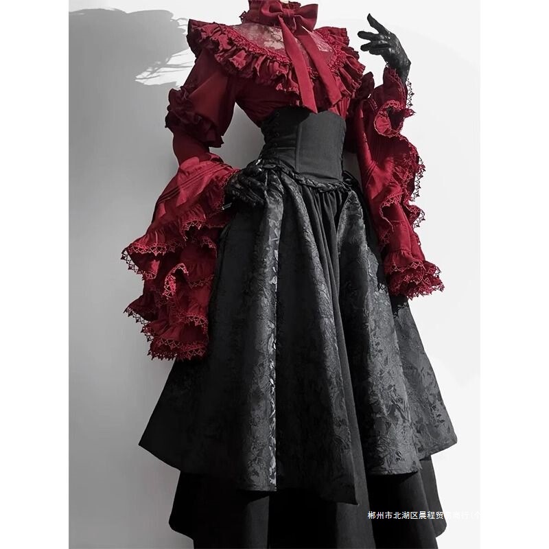 Christmas and New Year Outfit Clothing Black and Red Gothic Lolita Long Dress Shirt Sleeve Suit Christmas and New Year Outfit Clothing Black and Red Gothic Lolita Long Dress Shirt Sleeve Suit