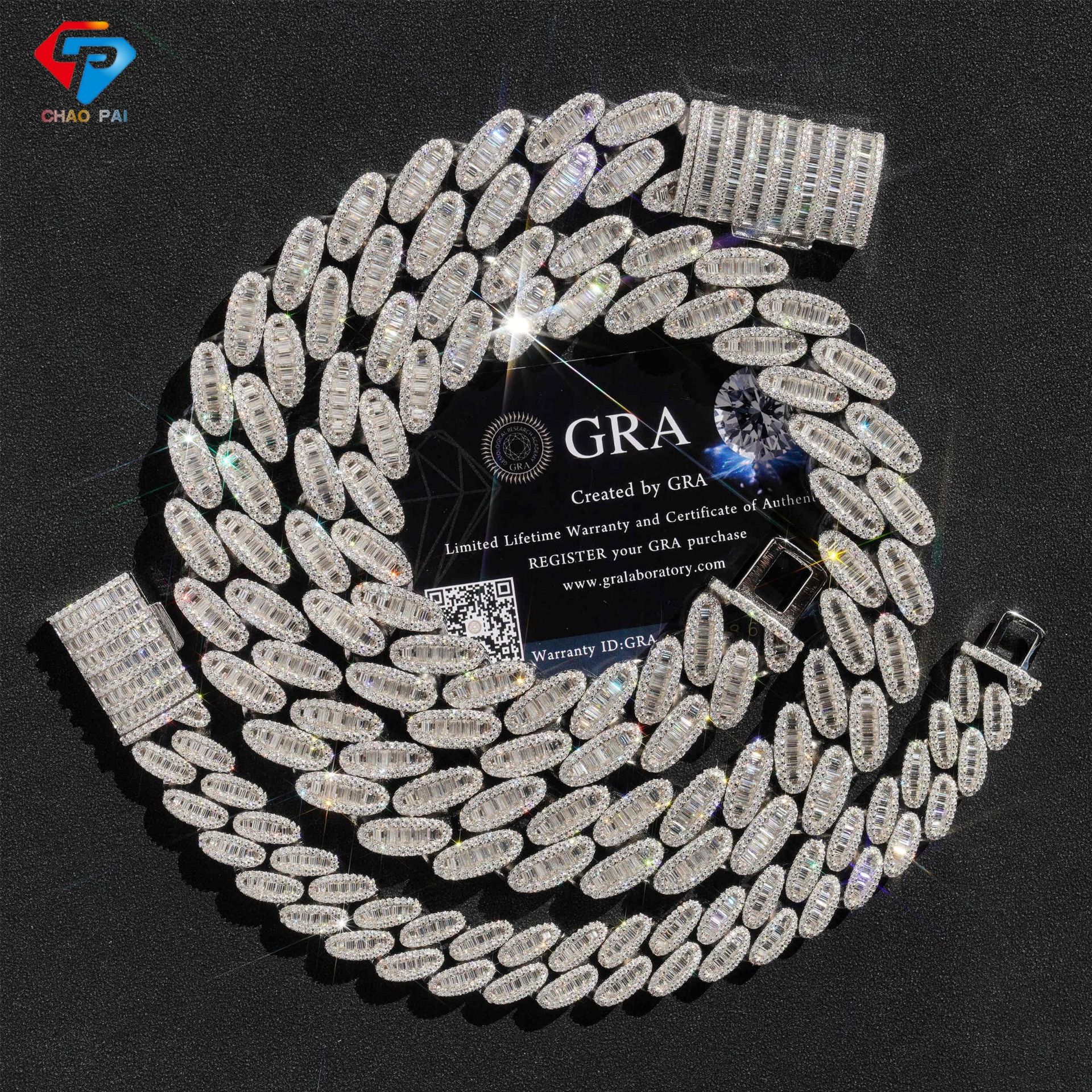 Men's Trendy Cuban Chain Necklace 15mm Oval With Central T-Shaped Stone 925 Silver Fully Set With Moissanite_voghion.com