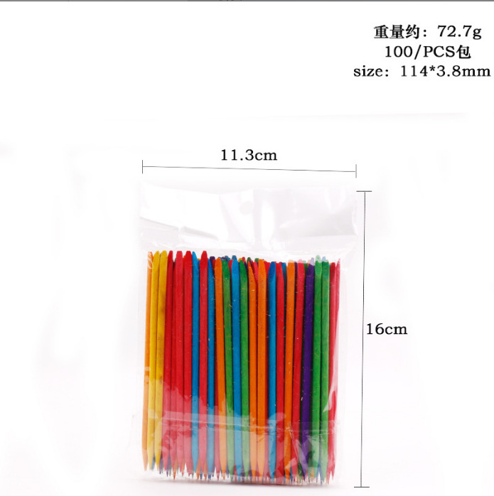 Herramientas de uñas al por mayor palo de naranja palo de madera piel muerta empuje 11,4 cm de doble cabeza de naranja palo 100 embolsado taladro palo