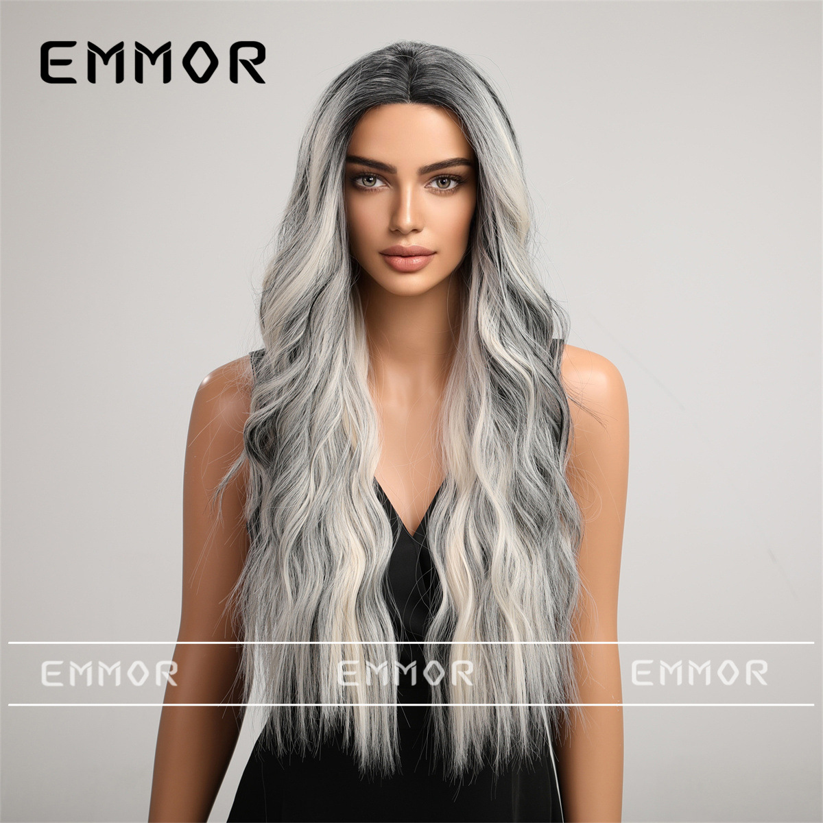 Peluca transfronteriza europea y americana para mujer, cubierta completa para la cabeza, parte media tejida a mano, color tinta, cabello largo y rizado de moda, pelucas de cabello de fibra química