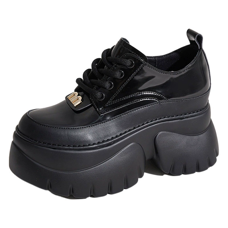 Женские туфли-лоферы на танкетке 2025 года, весенняя новинка, черные, в стиле Chanel, универсальные, на толстой подошве, в британском стиле, кожаные