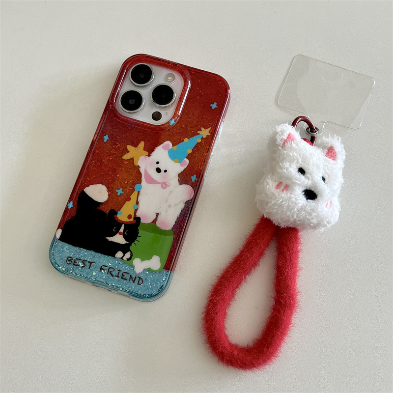 Divertido y lindo estrella cachorro gato para iphone16ProMax brillo en polvo 14 Apple 15 funda para teléfono 13 mujer