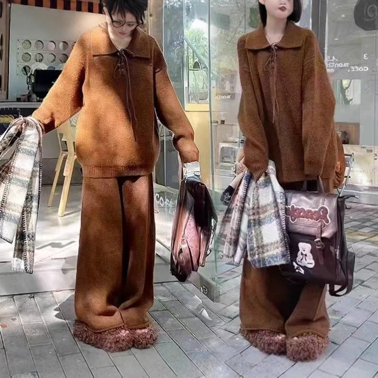 PH51901大爱美依缘2025秋季新款小个子宽松上衣阔腿裤减龄套装女|undefined