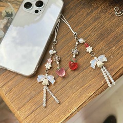 Lily Strawberry Water Droplet Transparent Fruit Phone Chain Handmade Bead Cute Sweet Earphone Bag Charms Instagram Style