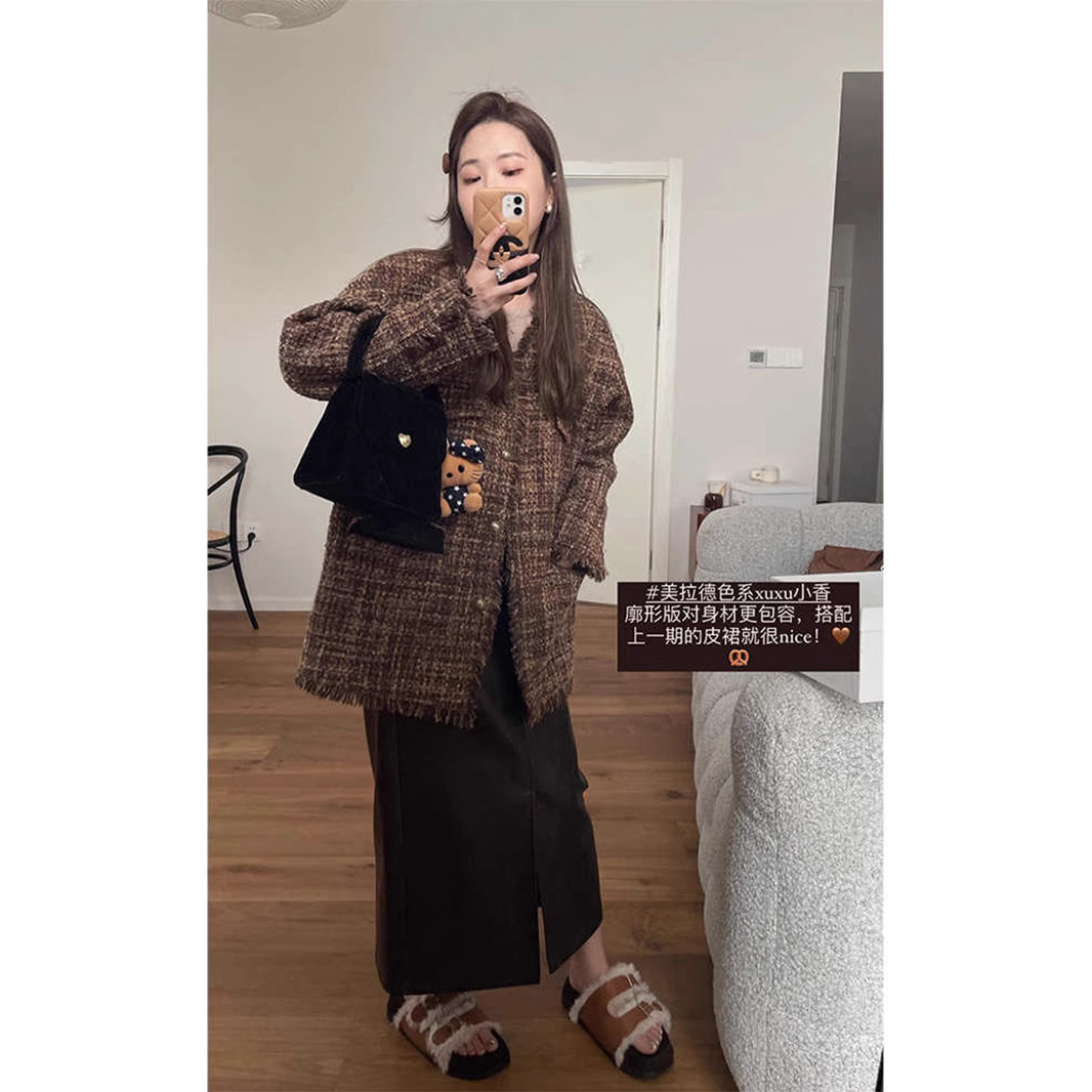 HEYGIRL black brother Zurich daughter beard edge silhouette cotton small fragrance coat women's winter tweed top