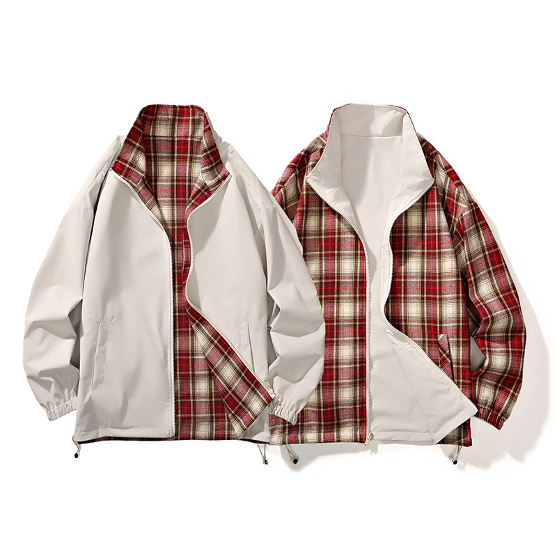 Cross-Border Plaid Patchwork Color-Blocking Reversible Jacket, Spring and Autumn Style, Couple-Style Loose Casual Reversible Coat Top Cross-Border Plaid Patchwork Color-Blocking Reversible Jacket, Spring and Autumn Style, Couple-Style Loose Casual Reversible Coat Top