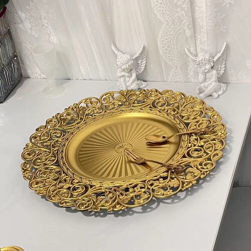 Foreign trade transparent wedding hotel party spray paint craft decorative plastic deep fruit plate golden shiny large fruit plate round