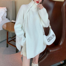 侧拉链设计感高领套头毛衣女秋冬2024新款小众宽松慵懒风针织上衣