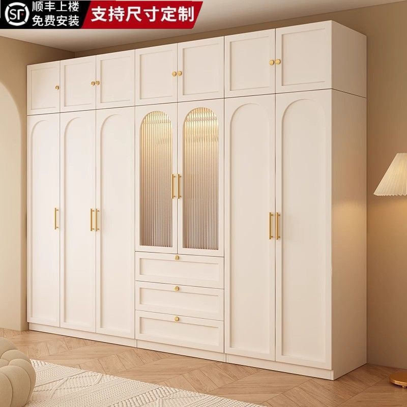 Solid Wood Wardrobe Home Bedroom New Combination with Glass Door French Cabinet Cream Style Children's Adult Wardrobe
