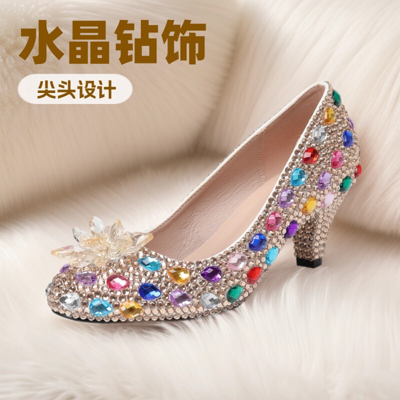 2026 Crystal Wedding Shoes for Women, Platform High Heels, Rhinestone Princess Shoes, Stiletto Heels, Cinderella Plus Size Bridal Shoes