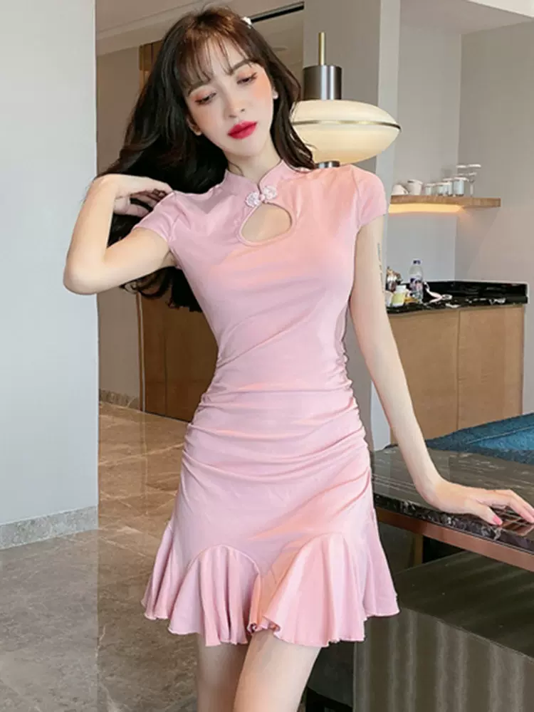 2025年夏装旗袍新款气质复古年轻款改良版少女性感紧身鱼尾连衣裙