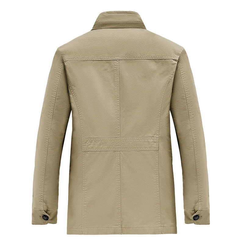 Men's Clothing Pure cotton men's jacket new spring and autumn thin stand collar men's coat casual loose large size mid length top_voghion.com