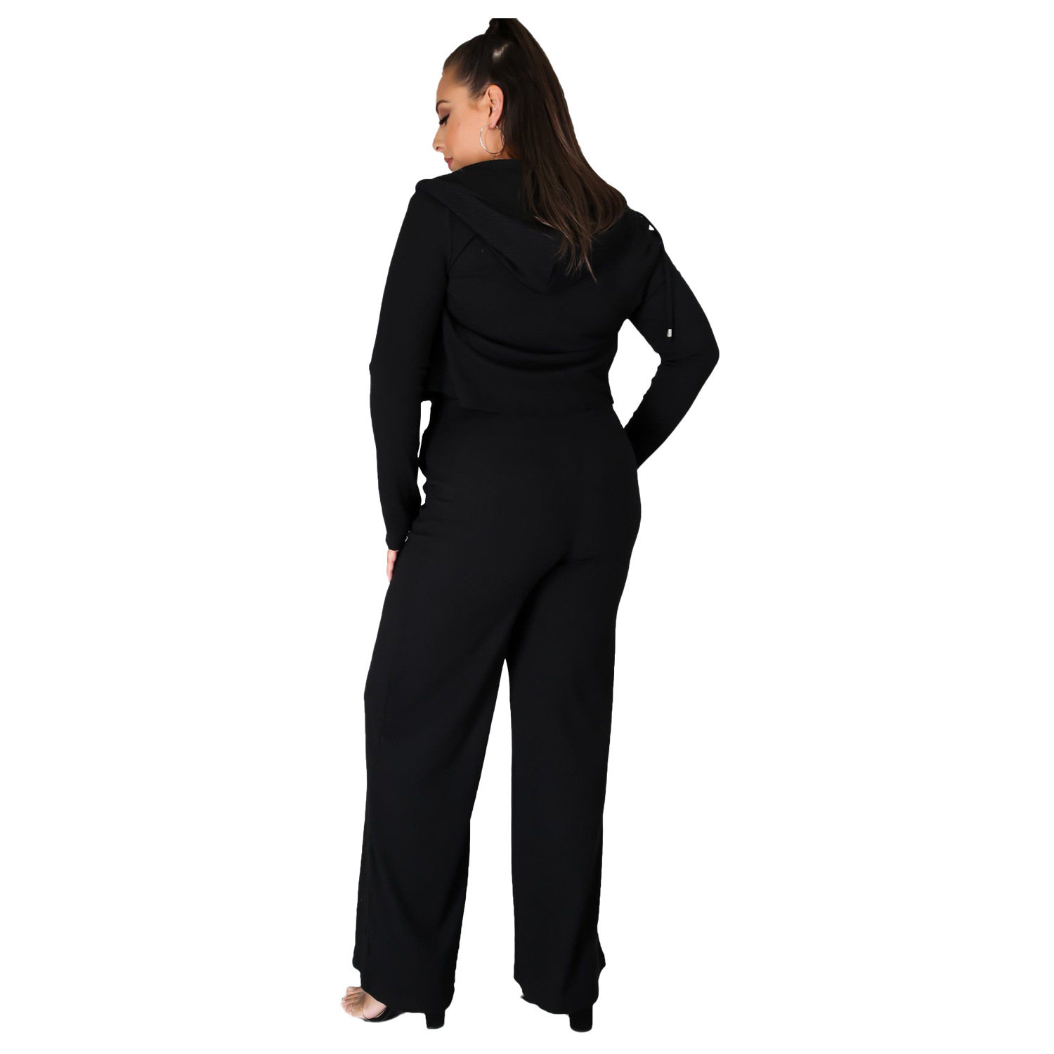 women plus size sweatshirt tube top bell-bottoms three-piece lounge set nihaostyles clothing wholesale NSBMF80103