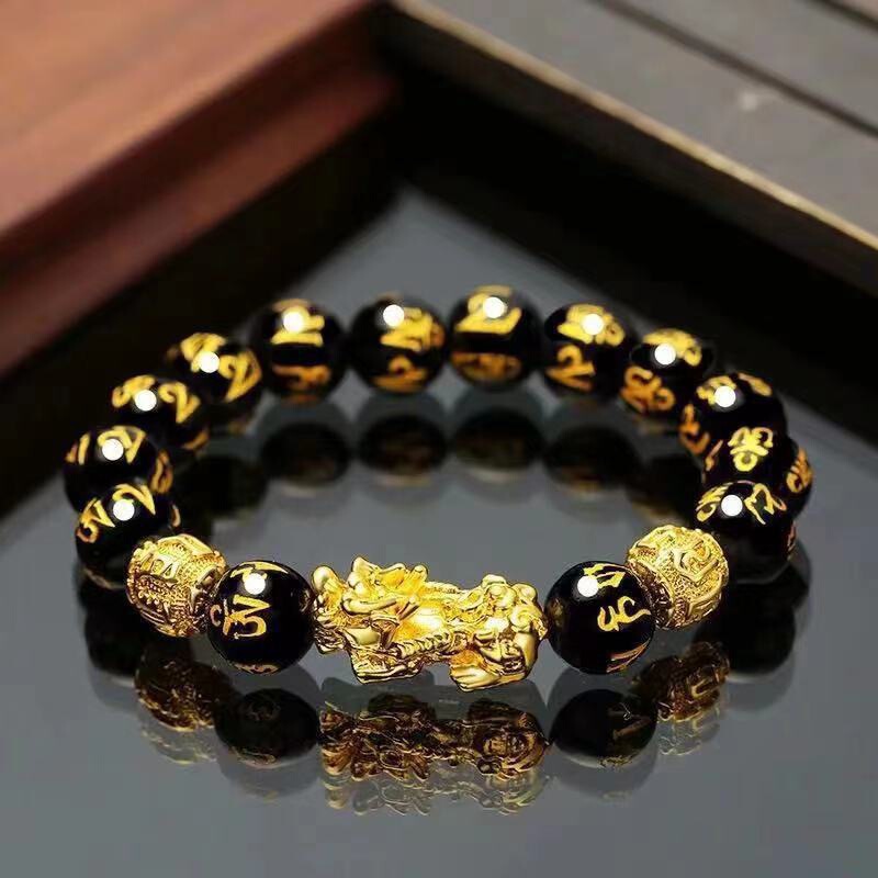 Pixiu Obsidian Bracelet Men's Buddha Beads Transfer Beads Gold Obsidian Women's Bracelet 520 Couple Gift