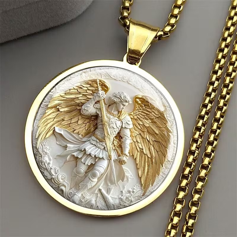 Cross-border Saint Raphael Archangel 316 Stainless Steel Men's Necklace, Trendy and Unique, Rust-proof, Durable, Versatile