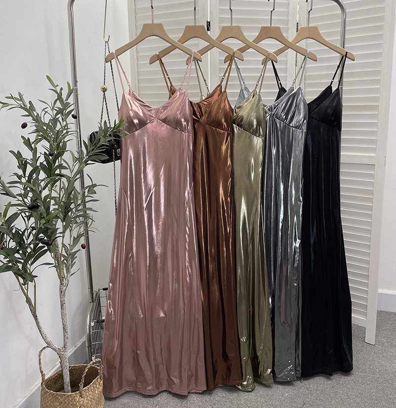 Sexy Liquid Metal Color Sling Dress with Chest Pad Dress 35 Sexy Liquid Metal Color Sling Dress with Chest Pad Dress