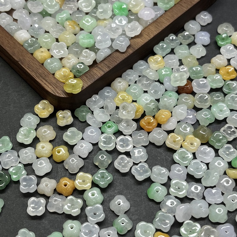 缅甸天然a货翡翠小桂花散珠莲花珠冰种三彩料单颗diy编制手串挂绳|undefined