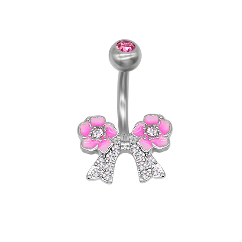 Pink Cherry Blossom Belly Button Ring Body Piercing Jewelry_voghion.com