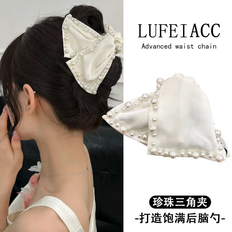 ルイの三角クリップ、気質と多用途、ヘップバーンスタイルのフレンチブラックパールヘアクリップ、後頭部にハイエンドで絶妙な|undefined