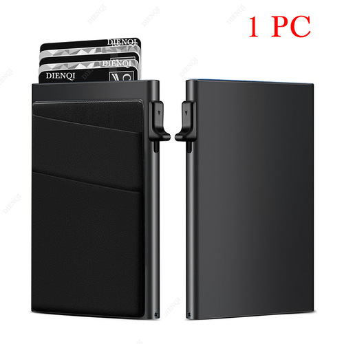 RFID Men's Minimalist Anti-scan Lycra Card Holder with Slanted Design, Aluminum Alloy Frame, and One-Touch Side-Release Mechanism