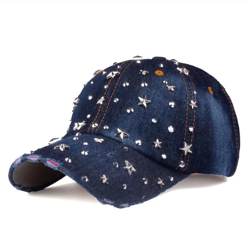 Cross-border foreign trade denim hat rhinestone star five-pointed star hole to do old hat manufacturers a generation of postage