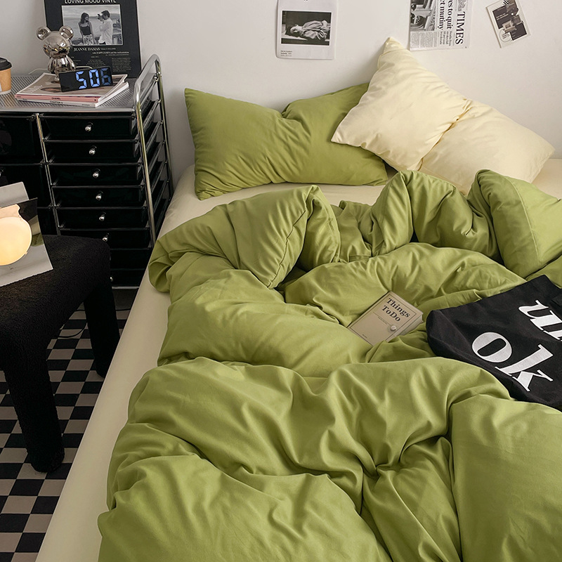 2024 nueva serie de cuatro piezas de mezcla y combinación de color sólido de algodón lavado de peso alto