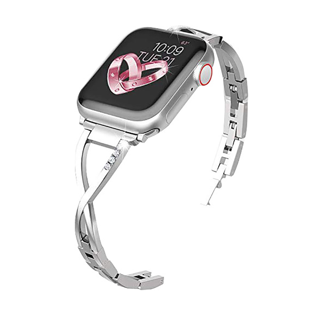 Adecuado para Apple Watch iwatch1/2/3 correa de cadena de diamante de metal de acero inoxidable en forma de X