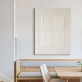 MB.手绘油画书房白色极简现代客厅装饰画凹凸感肌理玄关抽象挂画