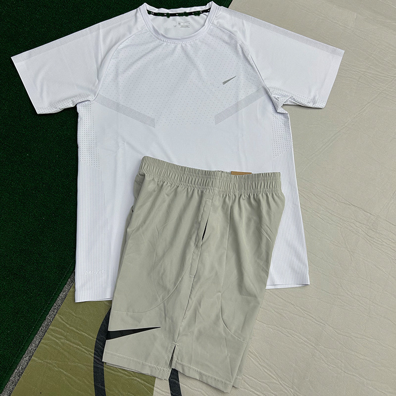Hombre de verano camiseta de seda de hielo de manga corta delgada ropa de secado rápido deportivo correr fitness hombre casual cuello redondo conjunto al por mayor