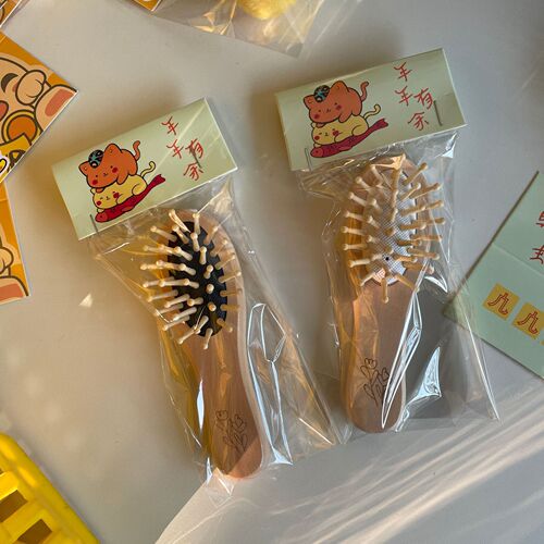 Amazon exports European and American bagged tulip lotus wood leather massage comb portable comb air cushion comb