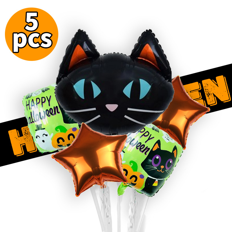 Palloncino in pellicola di alluminio di Halloween, set da cinque pezzi, combinazione di zucca di Halloween, piccolo set di palloncini, atmosfera da cartone animato_voghion.com