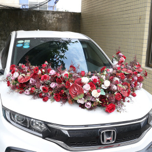Dark Red Main Wedding Car High-End Floral Car Front Flower Large V-Shaped Wedding Chinese-Style Wedding Artificial Floral Art