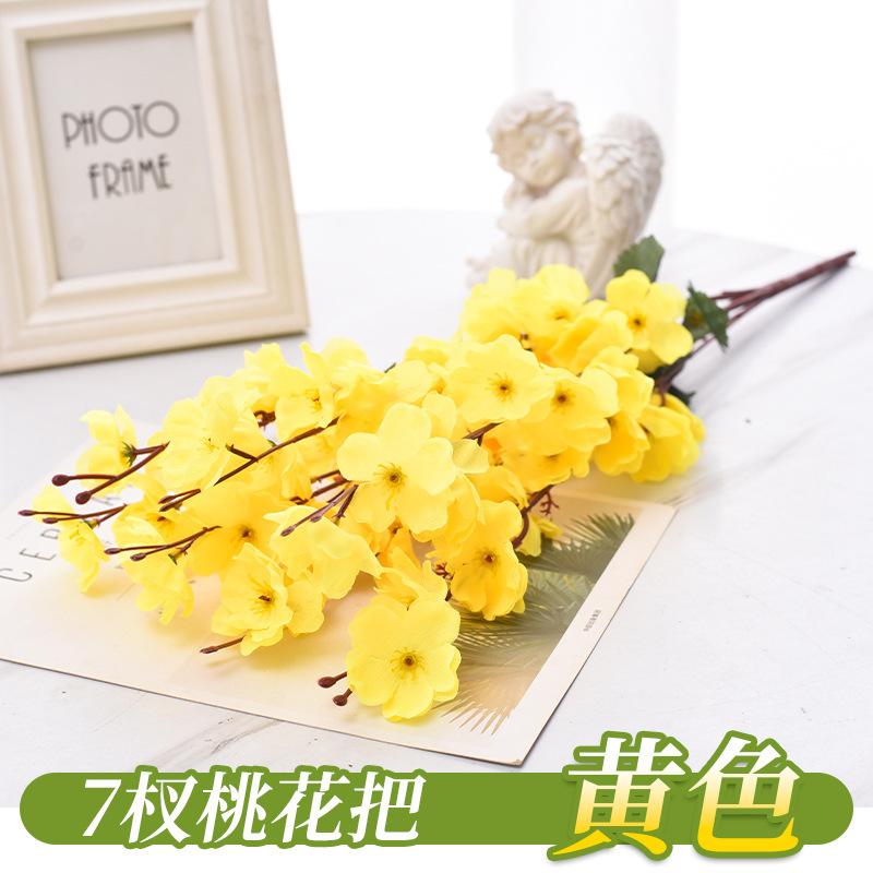Simulación transfronteriza de flores de melocotón 7 horcos 9 flores artificiales decoración flor al por mayor paisajismo flor de melocotón decoración flores de seda flores de plástico