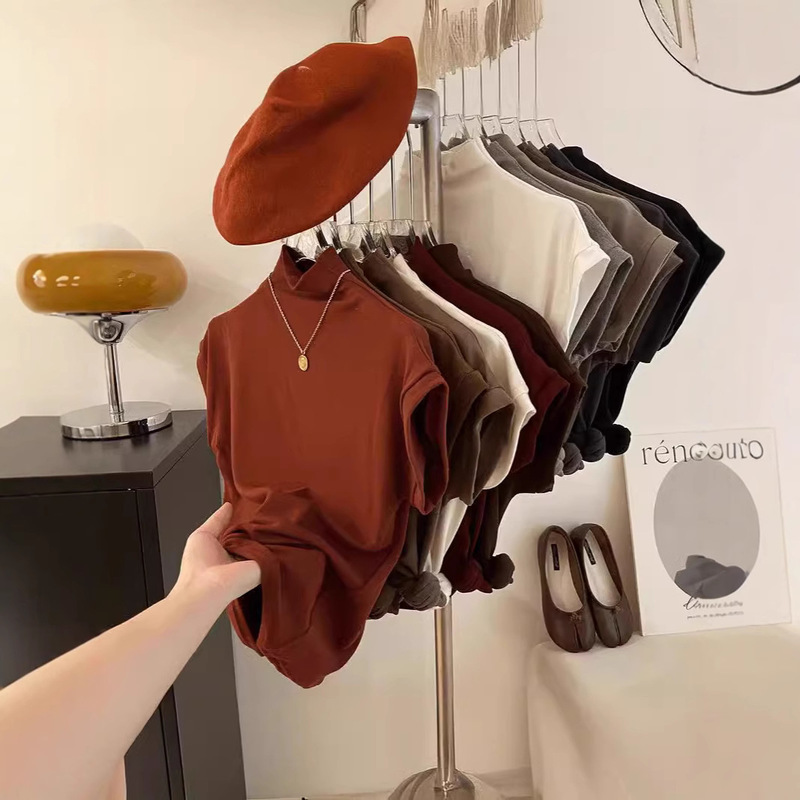 Temperament Shell Collar Sleeveless T-Shirt for Women Early Autumn Slimming Look Suit with Bottoming Shirt Clean Version Half Turtleneck Top