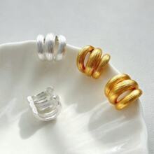 小众设计感三层拉丝金属耳环简约气质C形耳圈轻奢高级感百搭耳钉