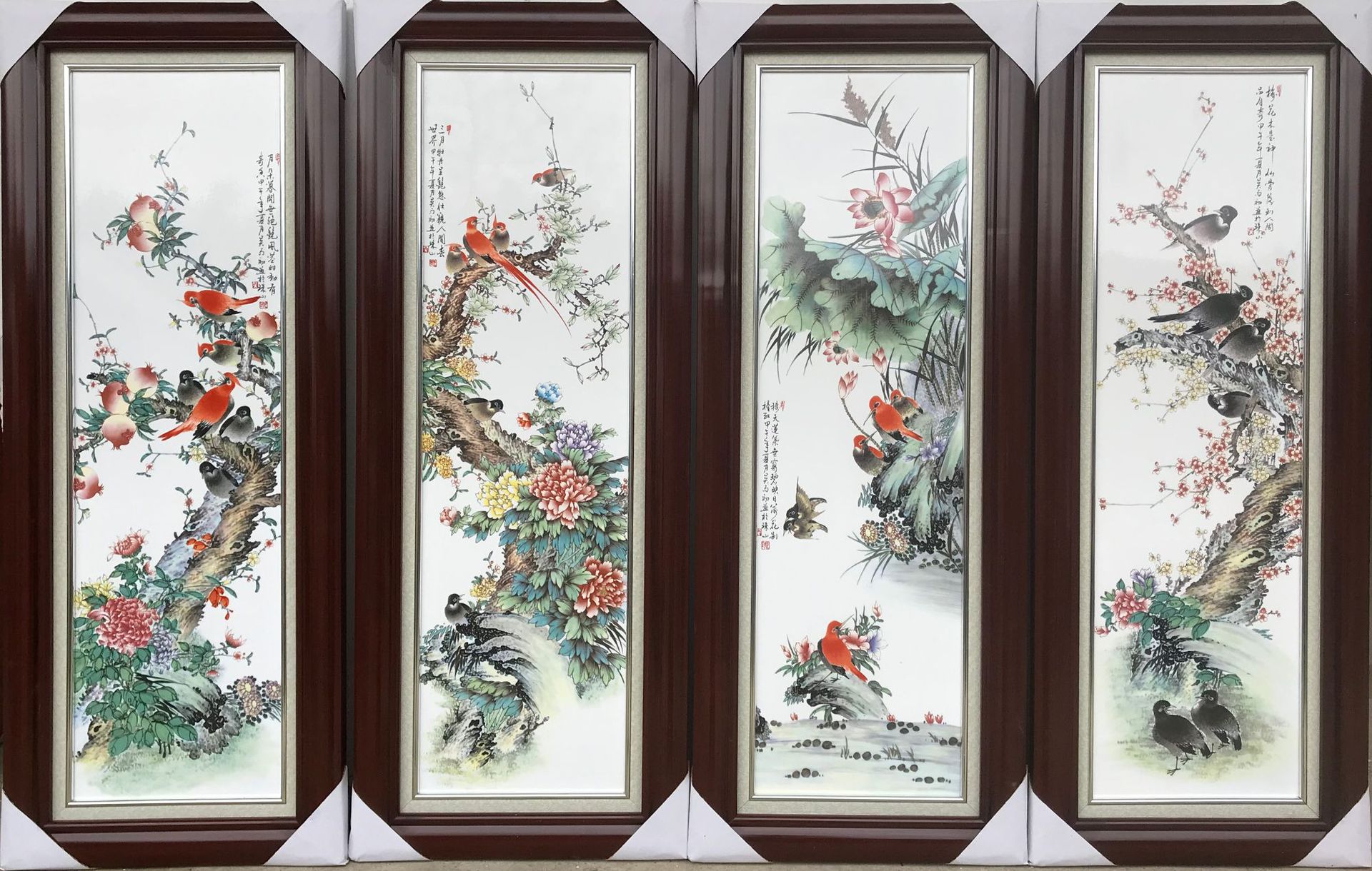 Jingdezhen Landscape Porcelain Panel Painting Four Screens Background Wall Mural Painting Living Room Entrance New Chinese Style Sofa Corridor